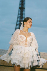 Bonnie Embroidered Lace Puff Sleeve Mini Dress