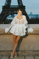 Bonnie Embroidered Lace Puff Sleeve Mini Dress