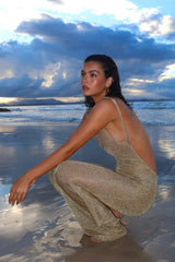 Selene Metallic Backless Knit Maxi Dress