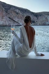 Quintina Plunging Back Long Sleeve Maxi Dress