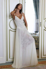 Julie Plunge Neck Semi-sheer Mesh Maxi Dress