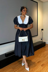 Athena Doll Collar Puff Sleeve Midi Dress