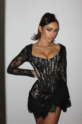 Valentina Long Sleeve Corset Mini Lace Dress