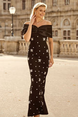 Griselda Off Shoulder Crystal Embellished Maxi Dress