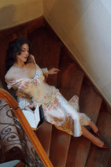 Melissa Floral Print V-Neck Satin Maxi Dress