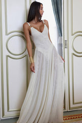 Julie Plunge Neck Semi-sheer Mesh Maxi Dress