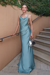 Virginia Cowl Neck Backless Satin Maxi Dress