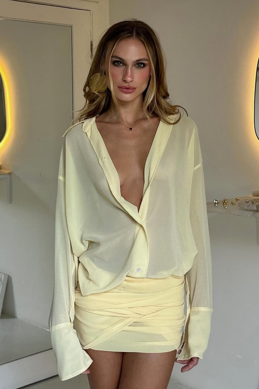 Sandy Ruched Mini Shirt Dress