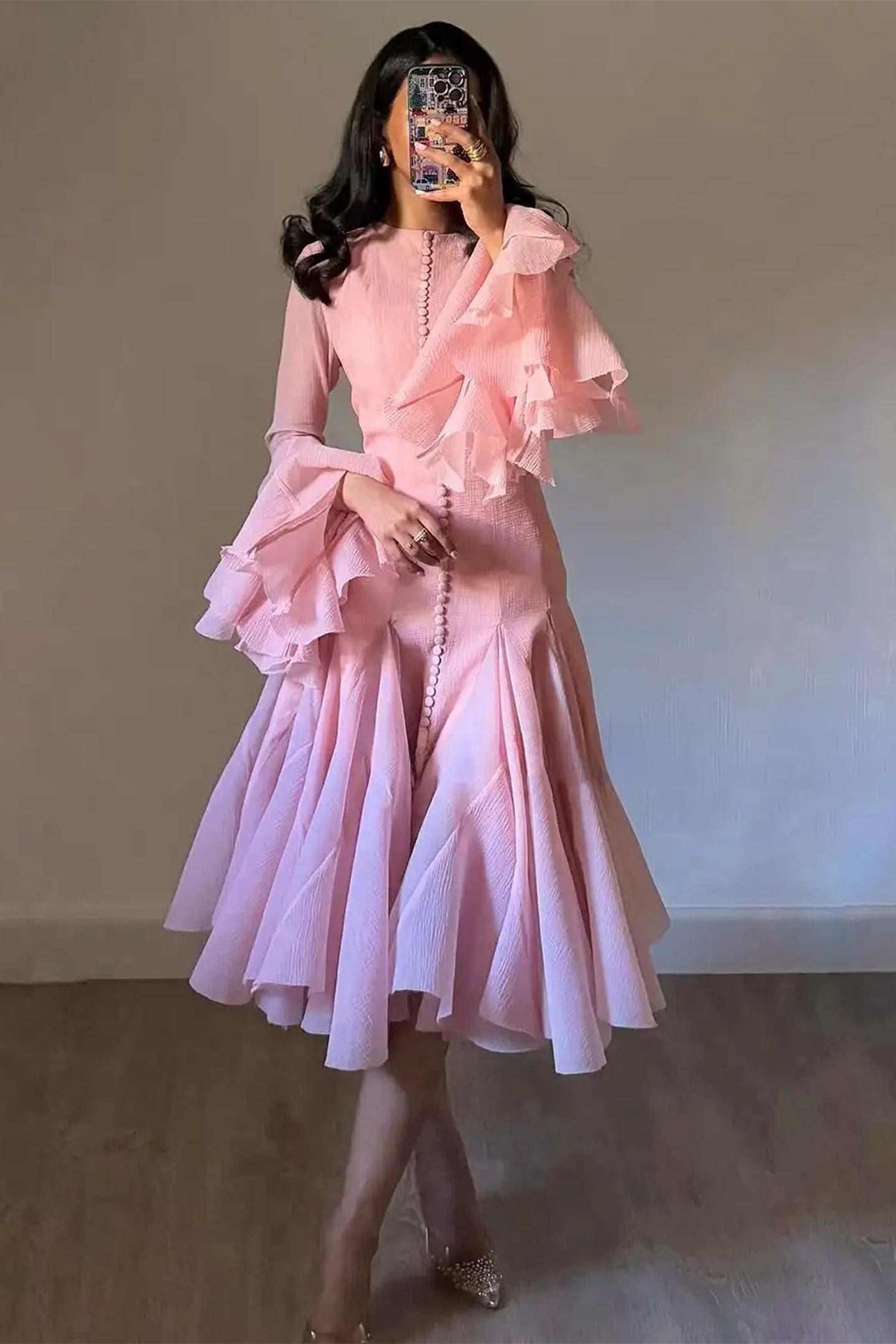 Gloria Long Sleeve Flared Hem Midi Dress