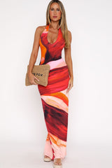 Diana Abstract Print Halter Maxi Dress