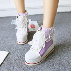 White/Purple/Orange/Pink Sweet Cute Bowknot Lace Bandage Kawaii Shoes BE516