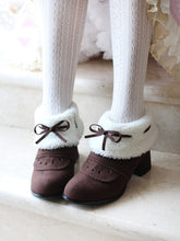 Black/Red/Brown Warm Plush Kawaii Bowknot Short Boots BE501