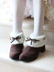Black/Red/Brown Warm Plush Kawaii Bowknot Short Boots BE501