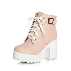 Fashion Buckle Plus Lacing 3 Colors High Heel Martin Boots