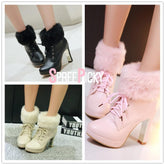 Beige/Black/Pink Sweet Fluffy High Heeled Boots