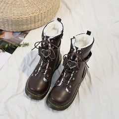 Love Heart Bow Strap Inner Fleece Martin Boots