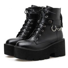 Gothic Chain Strap Lace Up Platform Boots SP006