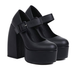 Pure Color Chunk High Heel Mary Janes Shoes
