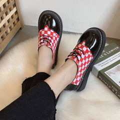 British Style Gothic Retro Plaid Leather Shoes SS2234