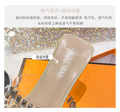 Rhinestone Chunky Heel Slide Sandals