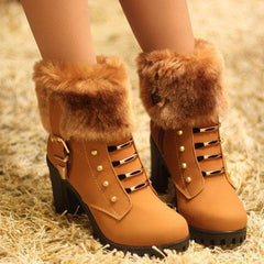 Black/Orange Elegant Plush High Heel Boots S12867