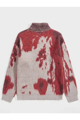 Abstract Red Splash Turtleneck Sweater