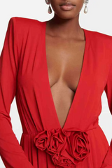 Georgia V-Neck Rosette Long Sleeve Mini Dress