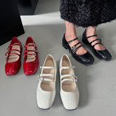 Chunky Heel Plain Buckled Patent Leather Mary Jane Shoes