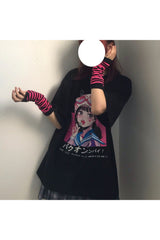 Anime Harajuku Schwarzes T-Shirt