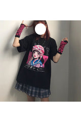 Anime Harajuku Schwarzes T-Shirt