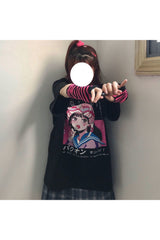 Anime Harajuku Schwarzes T-Shirt
