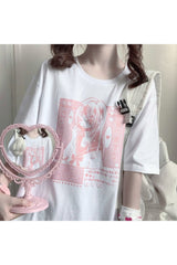 T-Shirt mit Anime-Print in Pastellrosa