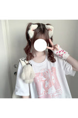 T-Shirt mit Anime-Print in Pastellrosa