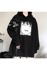 Schwarz-weißer Hoodie mit Anime-Print für den Herbst