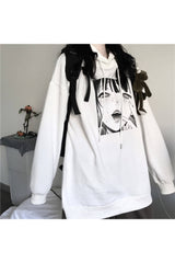 Fall Anime Print Black & White Hoodie