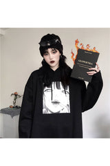 Fall Anime Print Black & White Hoodie