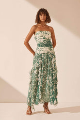Antonia Printed Strapless Gathered Maxi Dress-Sunfere