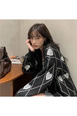 Fall Argyle Heart Knitted Cardigan