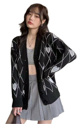 Fall Argyle Heart Knitted Cardigan