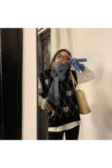 Fall Argyle Heart Knitted Cardigan