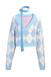 Herbst Argyle Sweet College Frühling Pullover