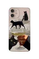 Artsy Funny Black Cat Wein Hülle für iPhone