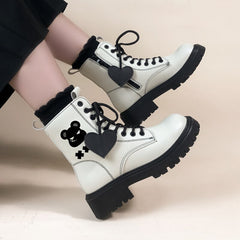 White Kawaii Fashion Autumn Boots Bear Platform Boots