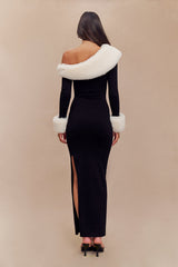 Dawn Faux Fur One Shoulder Slit Maxi Dress