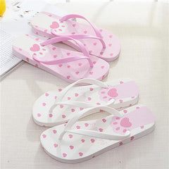 Pink/White/Black Kawaii Cute Cat Paws Summer Love Hearts Sandals