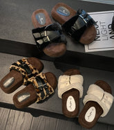 Buckled Fleece Slide Sandals