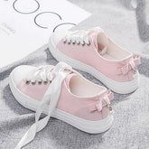 Black/White/Pink Student Bow Canvas Shoes