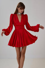 Janice V-neck Puff Sleeve Mini Dress