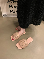 Sequin Mesh Slide Sandals