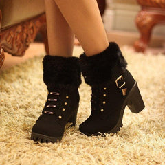 Black/Orange Elegant Plush High Heel Boots S12867